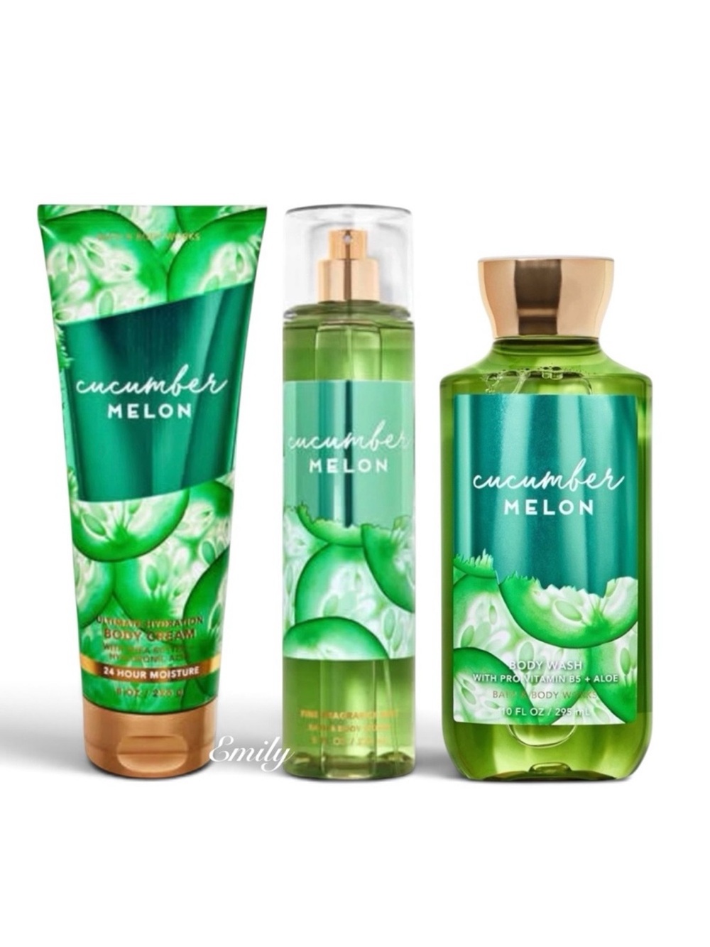 NEW 3-Pc Bath & Body Works CUCUMBER MELON Body Cream, Mist & Body Wash